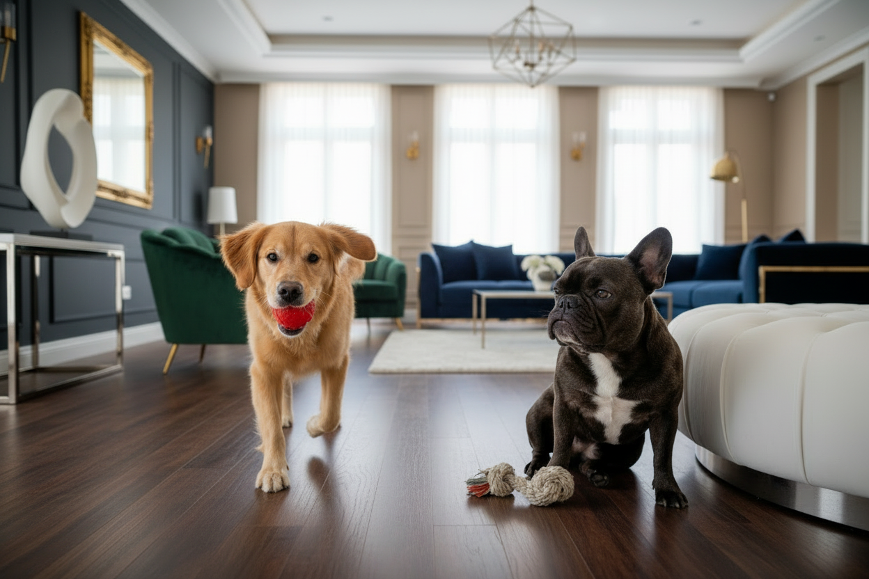 Two dogs in premium luxury interior